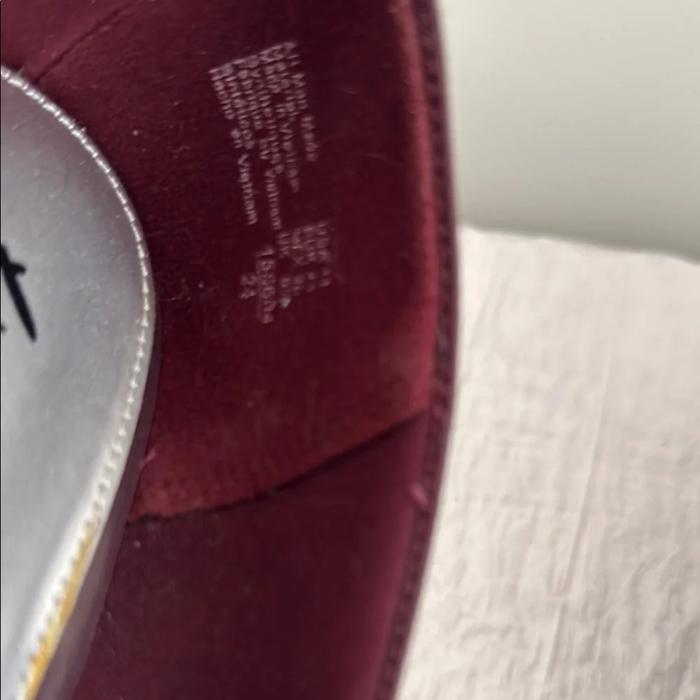 FIONI Clothing Burgundy Wedge Pumps with Silver Emblem